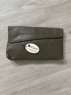 Leather Fold-Over Clutch with Tag - Brown Made in USA